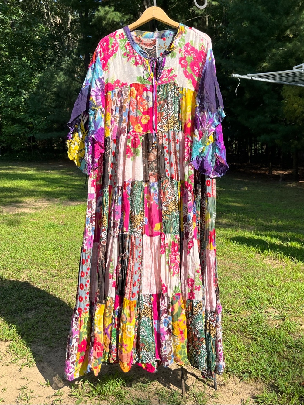 Funky Stuff NWT Patchwork Boho Hippie Maxi Dress Size 3X Sheer Viscose Colorful